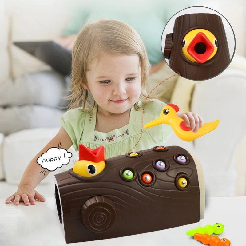 Woodpecker Feeding Fun: Montessori Magnetic Bug Game