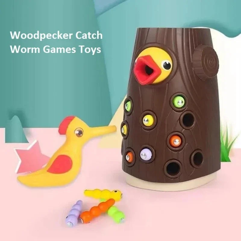 Woodpecker Feeding Fun: Montessori Magnetic Bug Game