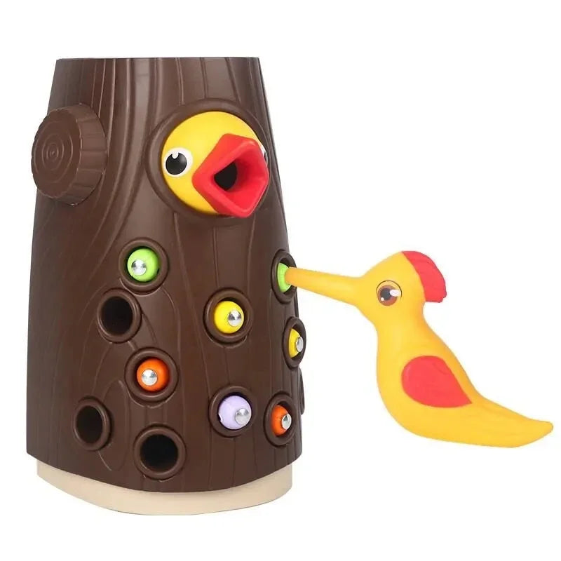 Woodpecker Feeding Fun: Montessori Magnetic Bug Game