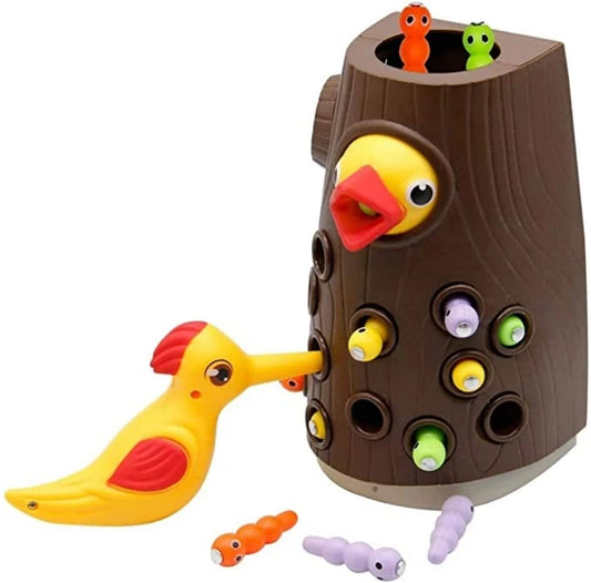Woodpecker Feeding Fun: Montessori Magnetic Bug Game