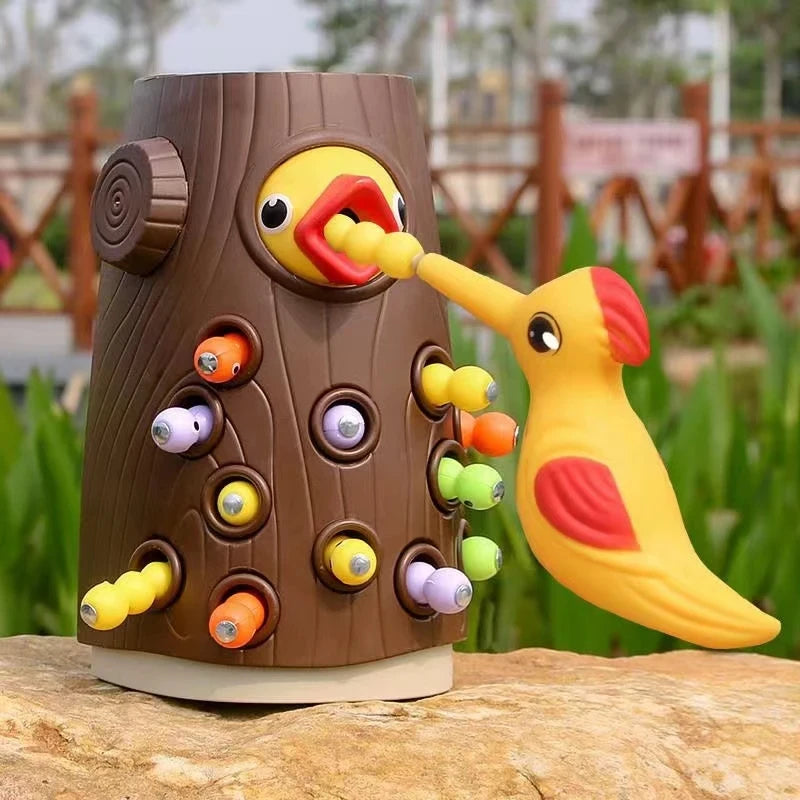 Woodpecker Feeding Fun: Montessori Magnetic Bug Game