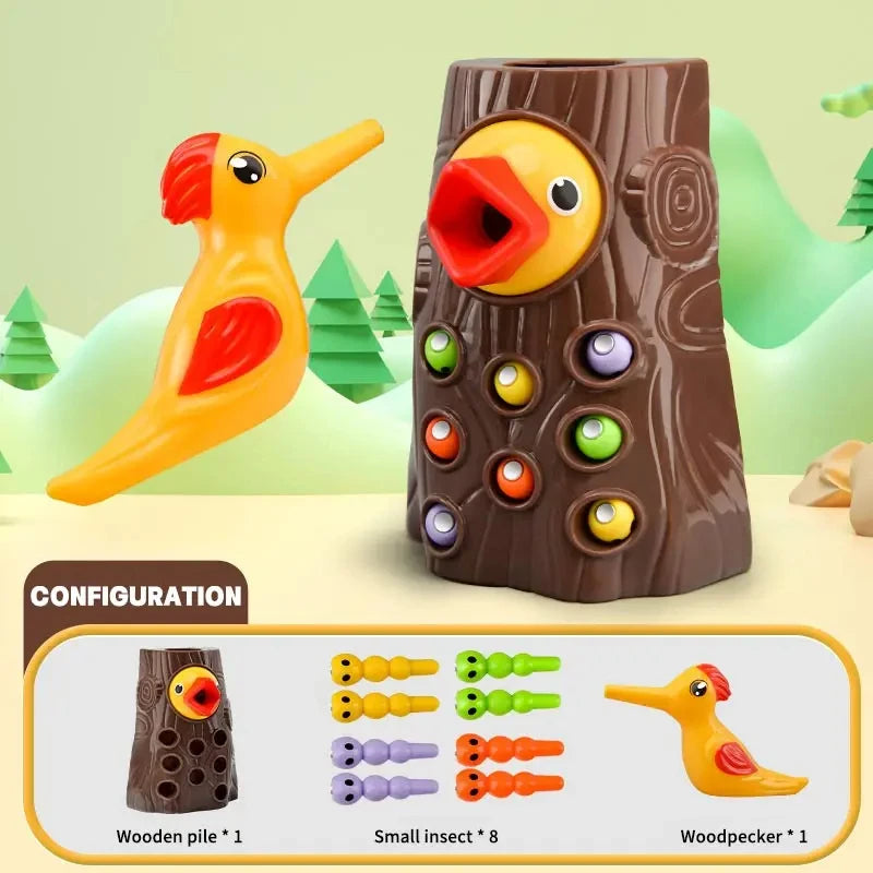 Woodpecker Feeding Fun: Montessori Magnetic Bug Game