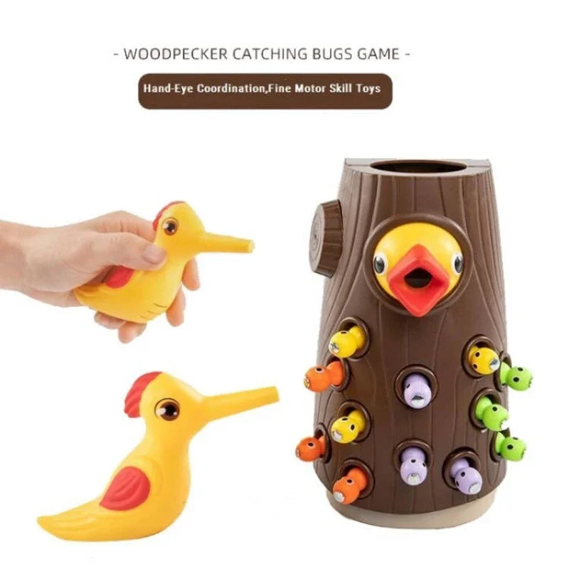 Woodpecker Feeding Fun: Montessori Magnetic Bug Game