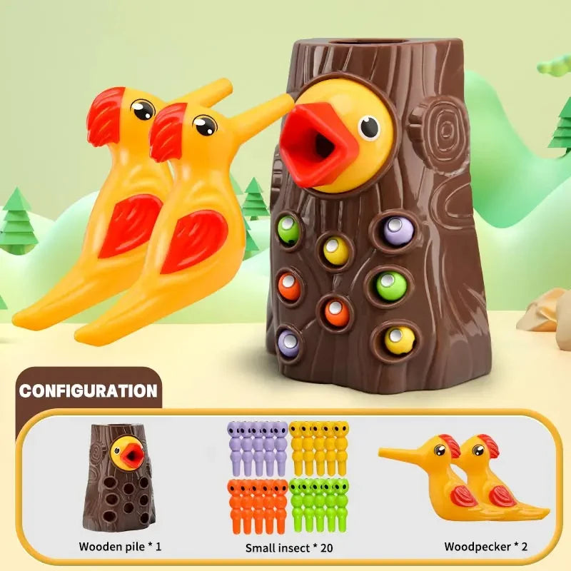 Woodpecker Feeding Fun: Montessori Magnetic Bug Game